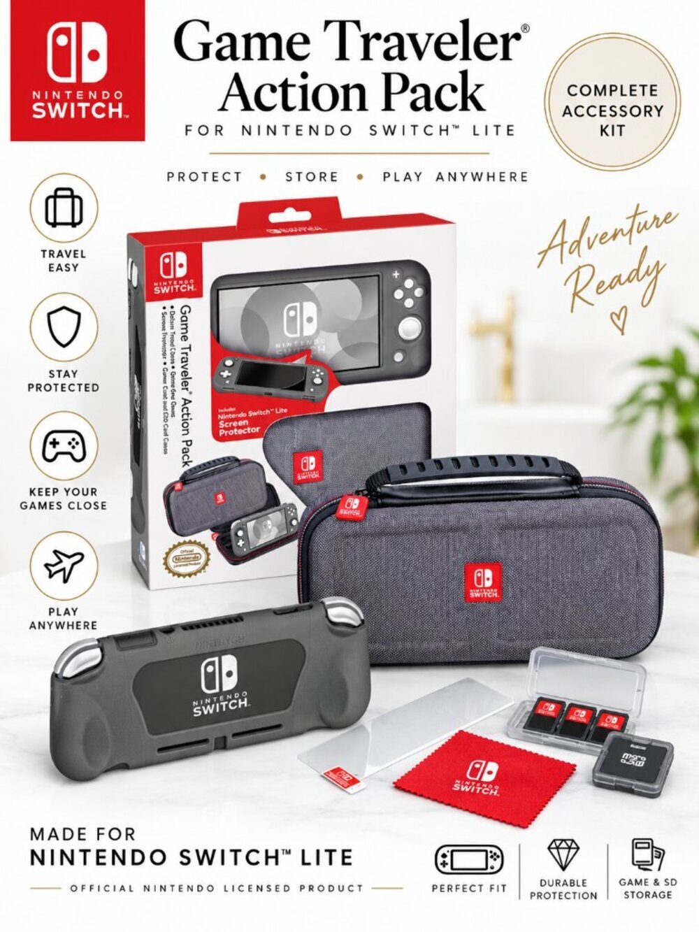 Nintendo Switch Lite Game Traveler Action Pack Case Accessory Kit NIB
